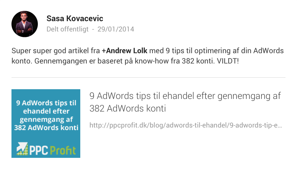 Sasa Kovacevic Google+ IVÆKST AdWords råd